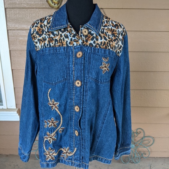 Vintage Jackets & Blazers - Vintage Vicki Wayne Embellished Jean Jackwt  Size XL
